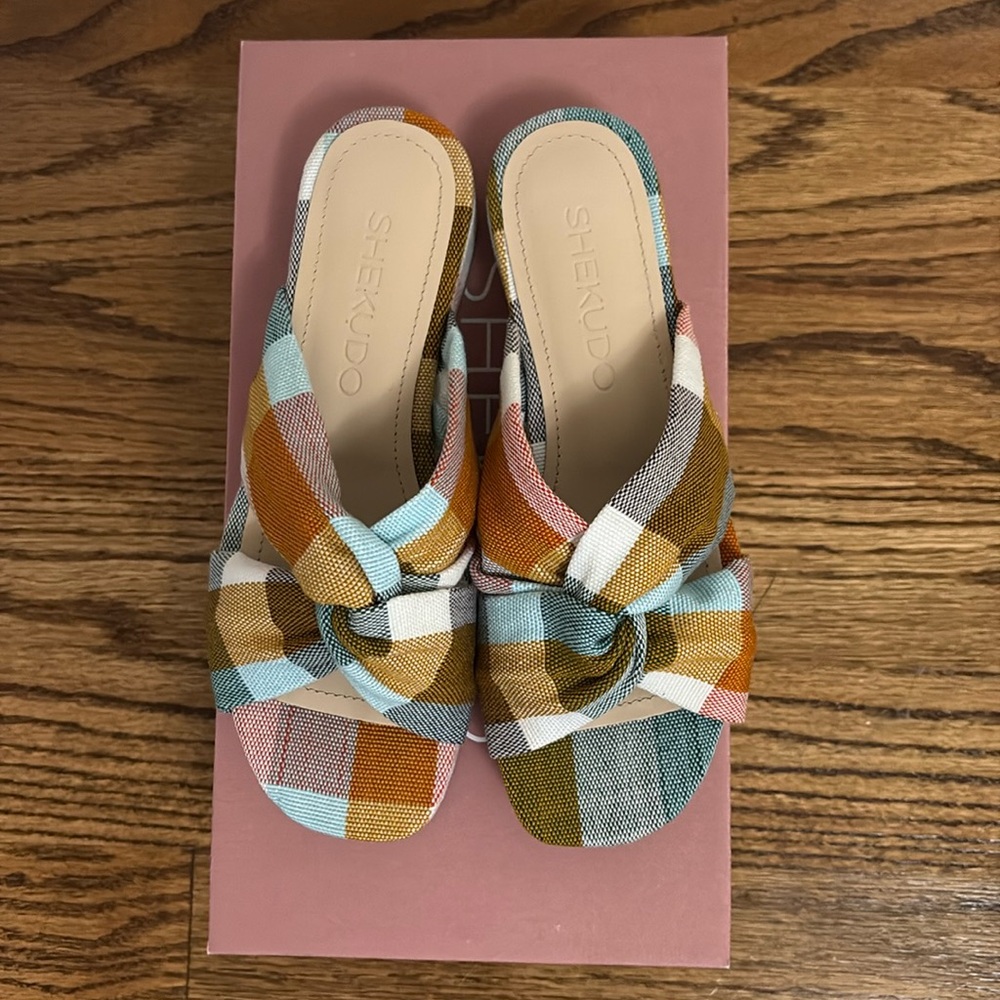Shekudo Plaid Platform Sandals